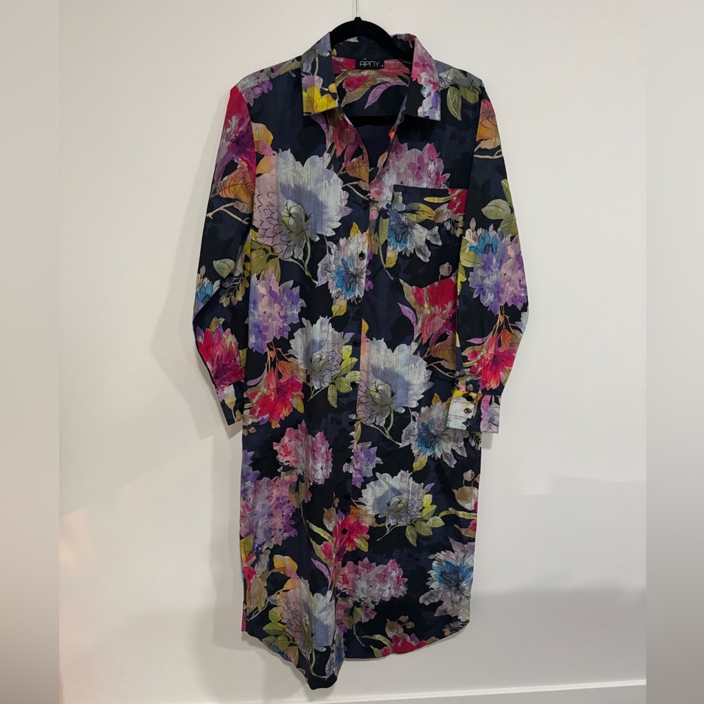 APNY Floral Print Long Sleeve Shirtdress SIZE S